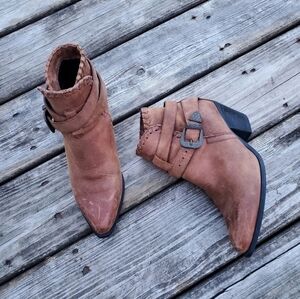 Vintage‎ 70s Western Boho Hippie Brown Leather Buckle Ankle Boots Booties 7.5